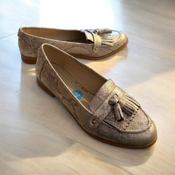 KURT GEIGER Gold Leather Snakeskin Loafers - Picture 2 of 9